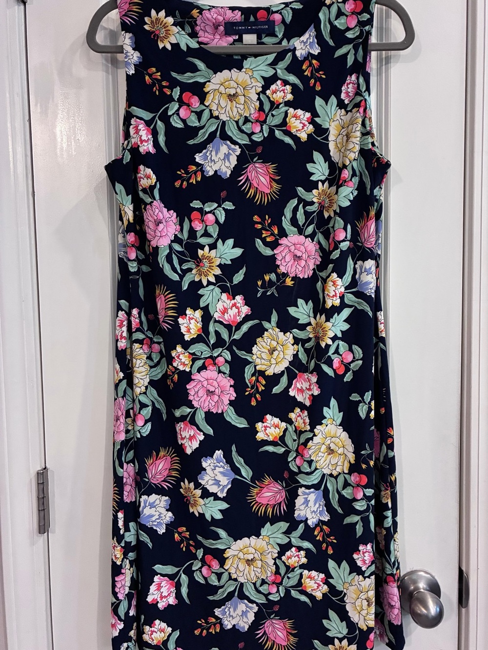 Tommy Bahama Navy Floral Midi Dress with Pink and Yellow Flowers